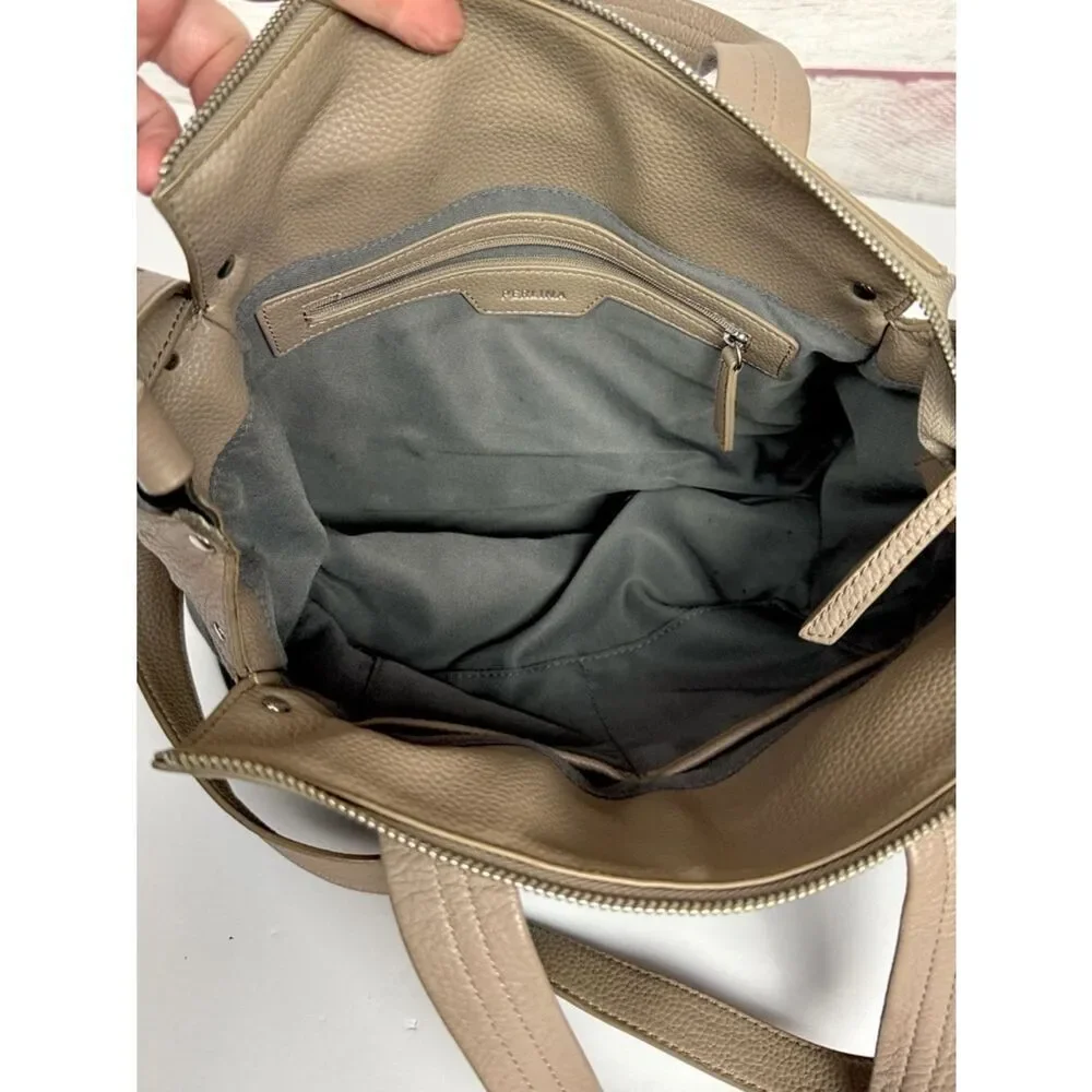 Perlina Emma Leather Satchel Shoulder Bag Multicolor Black Taupe Excellent